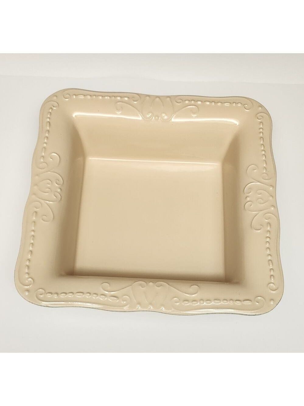Isabella. Vintage Large Rectangular Beige Stoneware 12" Baking Dish Pan - Picture 3 of 6